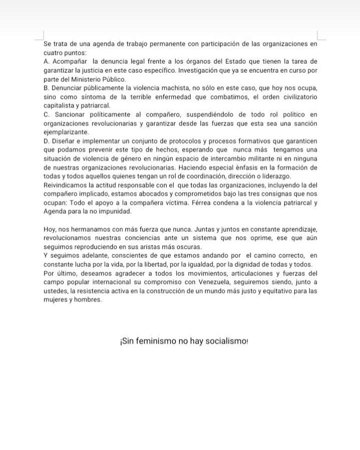 [COMUNICADO] Sobre la denuncia de agresión sexual en la II Brigada Internacionalista Che Guevara